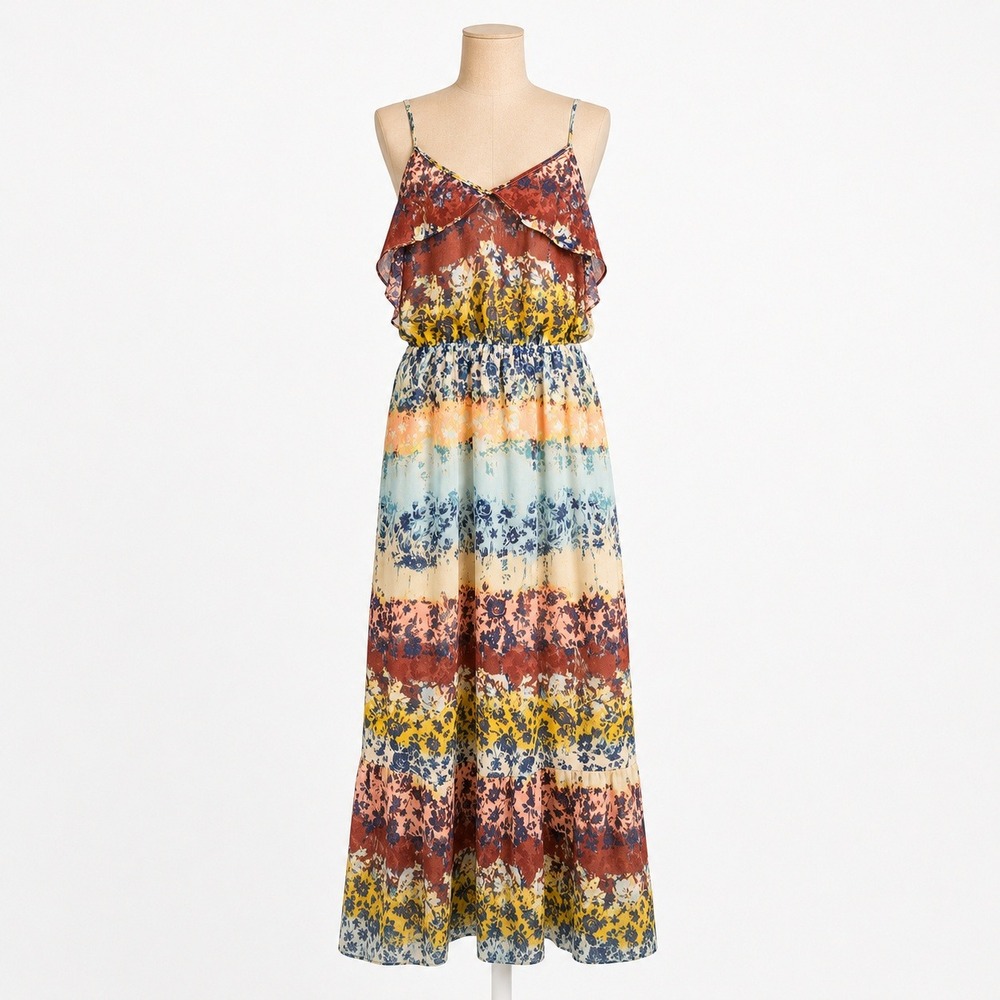 Y2K Bebe Floral Fairy Tiered Ruffle Maxi Dress Sz S Boho Grunge Vacation‎ Resort